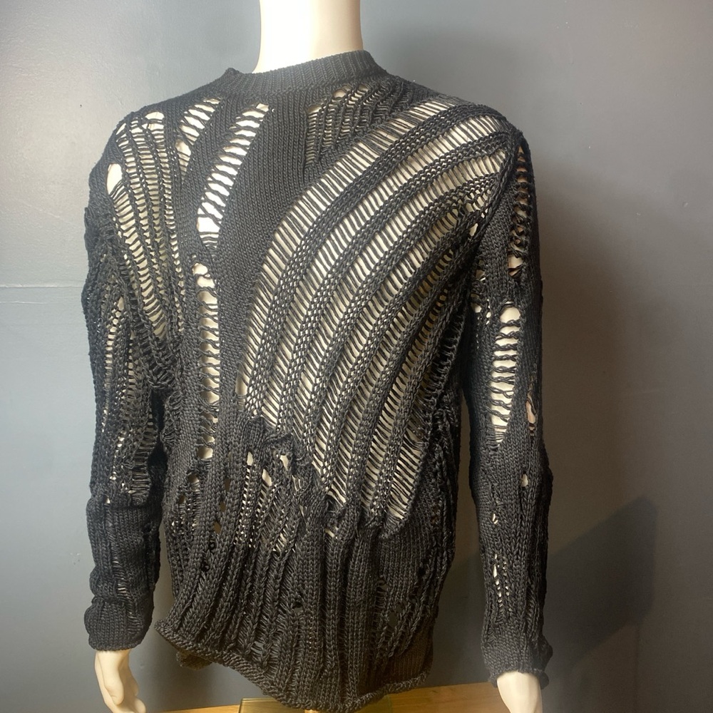 Zara Black Distressed knitted sweater men M